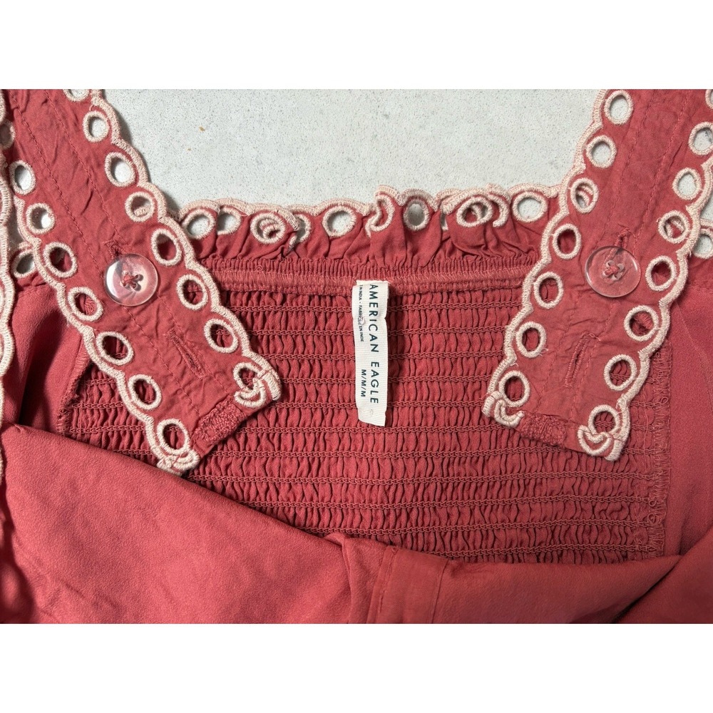 American Eagle Eyelet Crop Top Medium Sweet Coral Rust Embroidered Boho NEW Tank - Picture 5 of 10
